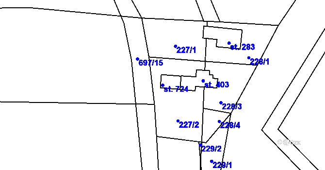 Parcela st. 724 v KÚ Libeř, Katastrální mapa