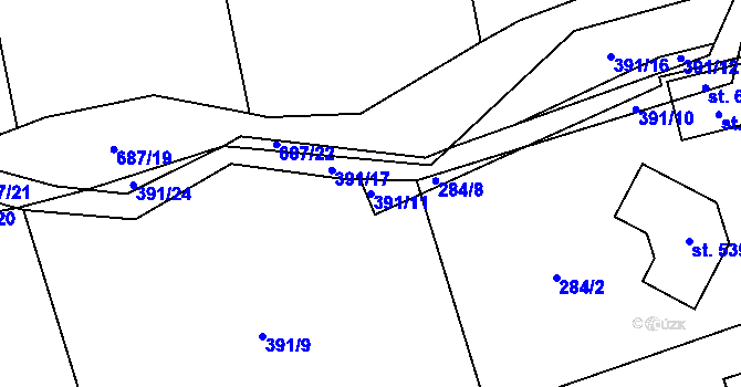 Parcela st. 391/11 v KÚ Libeř, Katastrální mapa