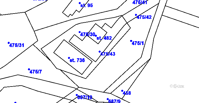 Parcela st. 475/43 v KÚ Libeř, Katastrální mapa
