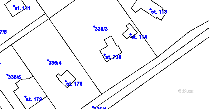 Parcela st. 738 v KÚ Libeř, Katastrální mapa