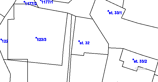 Parcela st. 32 v KÚ Liběšice u Litoměřic, Katastrální mapa