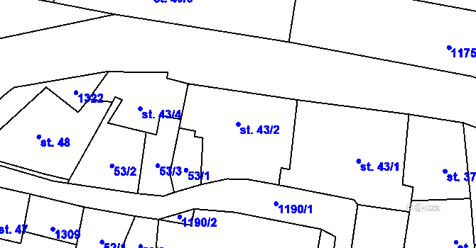 Parcela st. 43/2 v KÚ Liběšice u Litoměřic, Katastrální mapa
