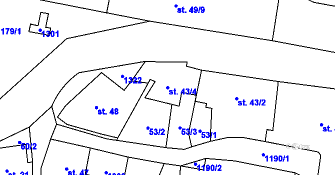 Parcela st. 43/4 v KÚ Liběšice u Litoměřic, Katastrální mapa