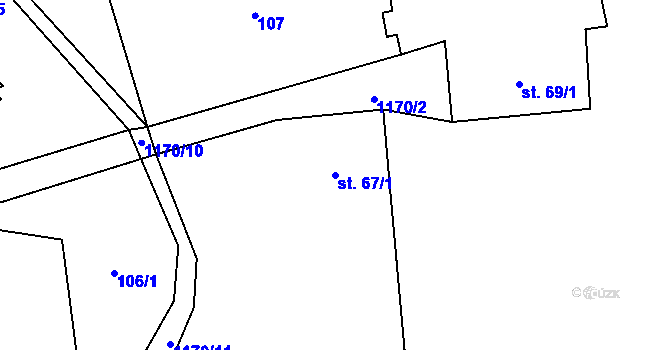 Parcela st. 67/1 v KÚ Liběšice u Litoměřic, Katastrální mapa