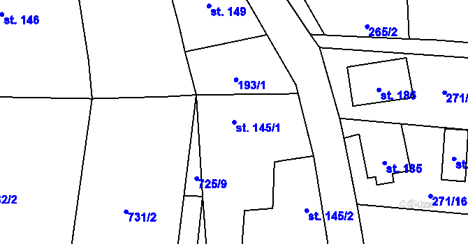 Parcela st. 145/1 v KÚ Liběšice u Litoměřic, Katastrální mapa