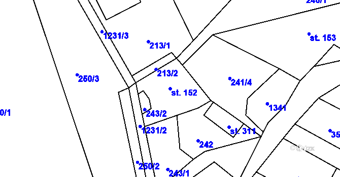 Parcela st. 152 v KÚ Liběšice u Litoměřic, Katastrální mapa
