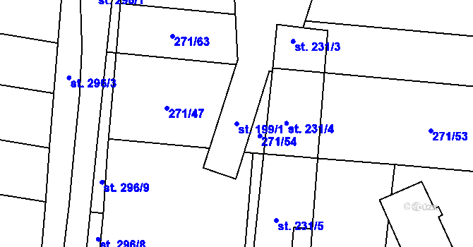 Parcela st. 199/1 v KÚ Liběšice u Litoměřic, Katastrální mapa