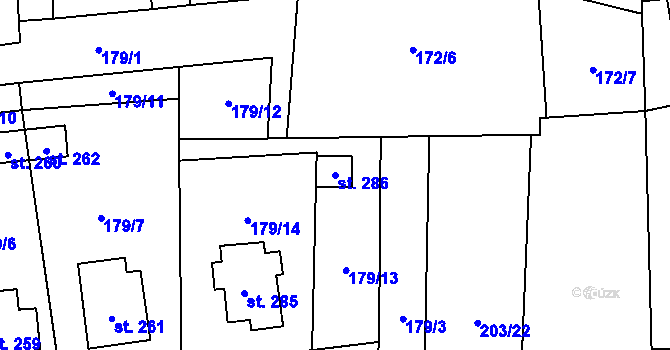 Parcela st. 286 v KÚ Liběšice u Litoměřic, Katastrální mapa