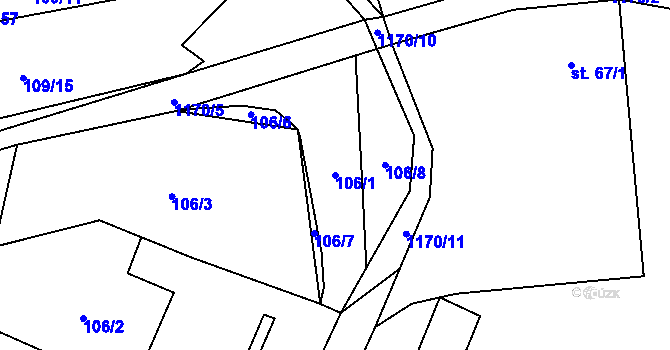 Parcela st. 106/1 v KÚ Liběšice u Litoměřic, Katastrální mapa