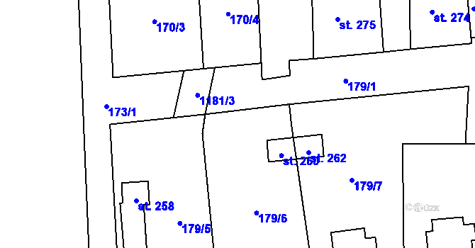 Parcela st. 179/10 v KÚ Liběšice u Litoměřic, Katastrální mapa