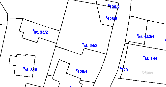 Parcela st. 34/2 v KÚ Liběšice u Litoměřic, Katastrální mapa