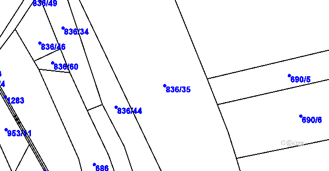 Parcela st. 836/35 v KÚ Liběšice u Litoměřic, Katastrální mapa
