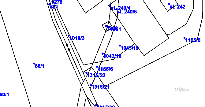 Parcela st. 1043/18 v KÚ Liběšice u Litoměřic, Katastrální mapa