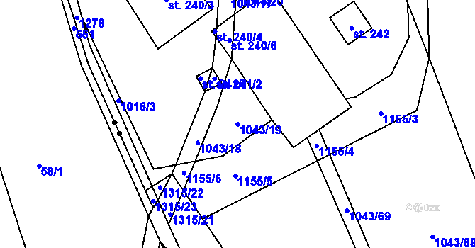 Parcela st. 1043/19 v KÚ Liběšice u Litoměřic, Katastrální mapa