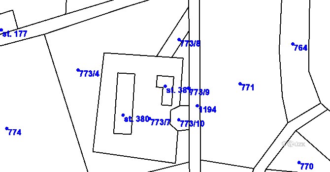 Parcela st. 381 v KÚ Liběšice u Litoměřic, Katastrální mapa