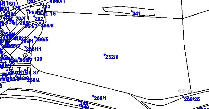 Parcela st. 232/1 v KÚ Kluček, Katastrální mapa
