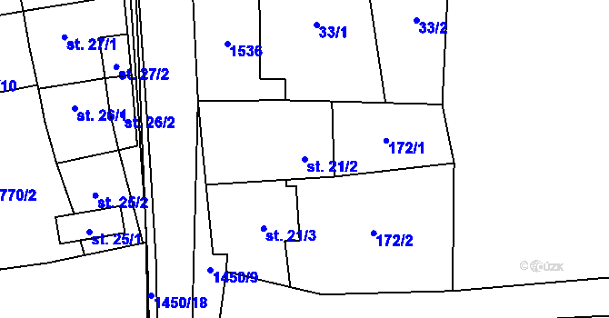 Parcela st. 21/2 v KÚ Liběšice u Žatce, Katastrální mapa