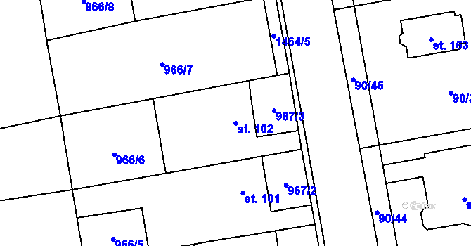 Parcela st. 102 v KÚ Liběšice u Žatce, Katastrální mapa