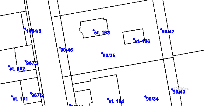 Parcela st. 90/35 v KÚ Liběšice u Žatce, Katastrální mapa