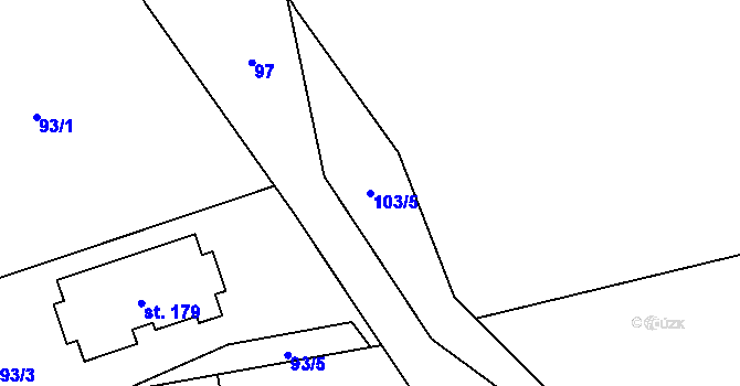 Parcela st. 103/5 v KÚ Liběšice u Žatce, Katastrální mapa