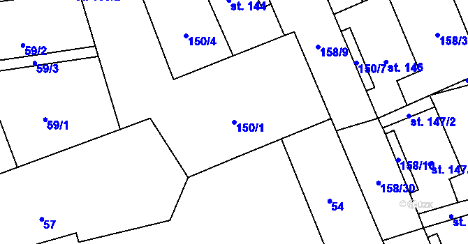 Parcela st. 150/1 v KÚ Liběšice u Žatce, Katastrální mapa
