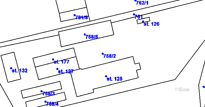Parcela st. 758/2 v KÚ Liběšice u Žatce, Katastrální mapa