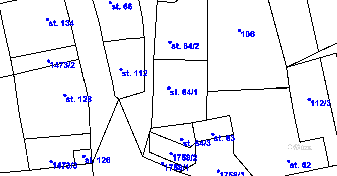 Parcela st. 64/1 v KÚ Líčkov, Katastrální mapa