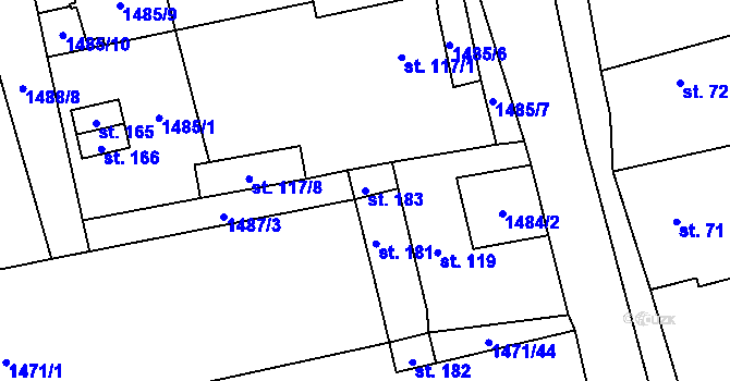 Parcela st. 183 v KÚ Líčkov, Katastrální mapa