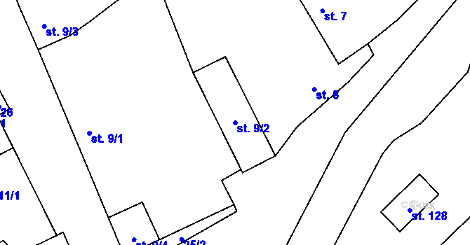 Parcela st. 9/2 v KÚ Liběšovice, Katastrální mapa