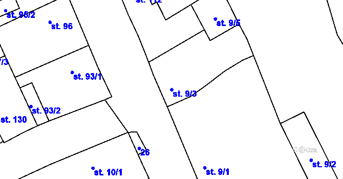 Parcela st. 9/3 v KÚ Liběšovice, Katastrální mapa
