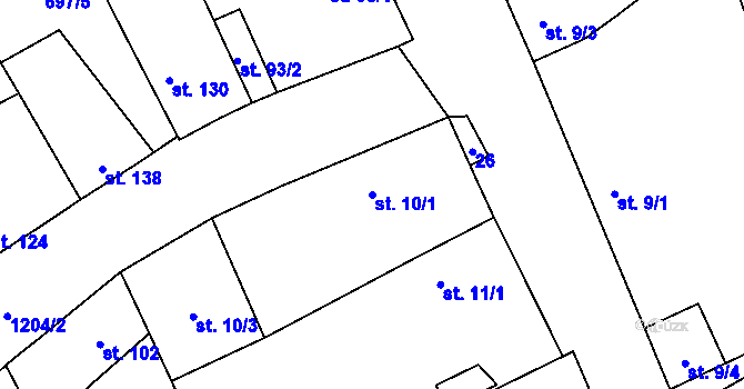 Parcela st. 10/1 v KÚ Liběšovice, Katastrální mapa