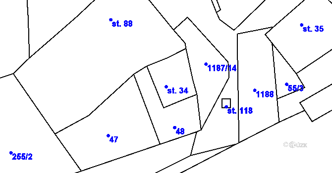 Parcela st. 34 v KÚ Liběšovice, Katastrální mapa