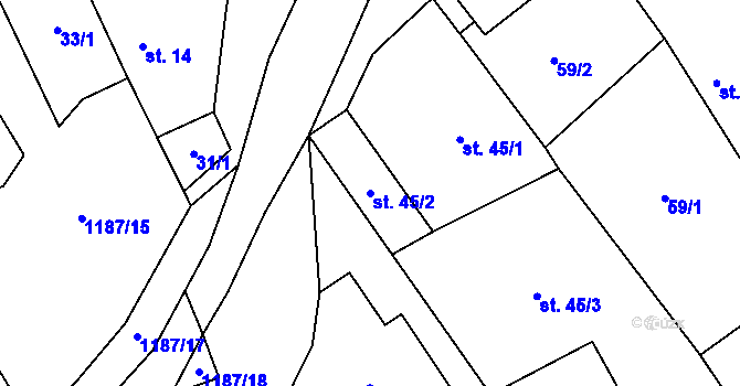 Parcela st. 45/2 v KÚ Liběšovice, Katastrální mapa