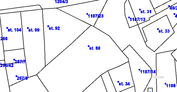 Parcela st. 88 v KÚ Liběšovice, Katastrální mapa