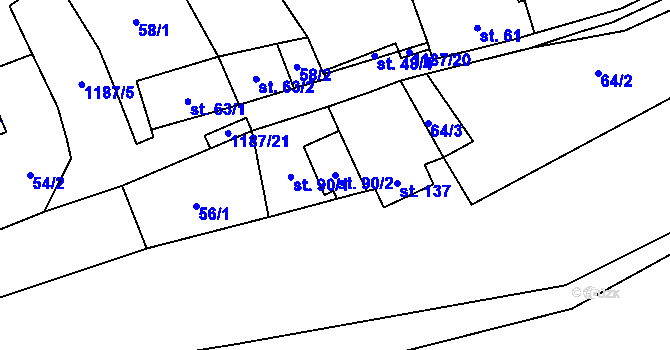 Parcela st. 90/2 v KÚ Liběšovice, Katastrální mapa