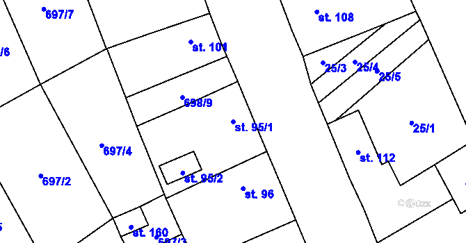 Parcela st. 95/1 v KÚ Liběšovice, Katastrální mapa