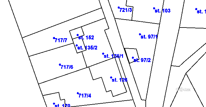 Parcela st. 135/1 v KÚ Liběšovice, Katastrální mapa
