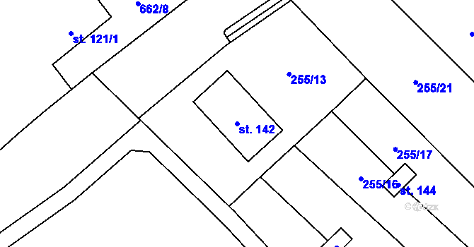 Parcela st. 142 v KÚ Liběšovice, Katastrální mapa