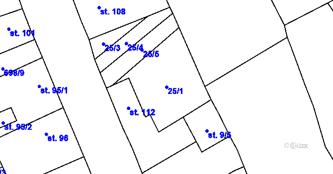 Parcela st. 25/1 v KÚ Liběšovice, Katastrální mapa