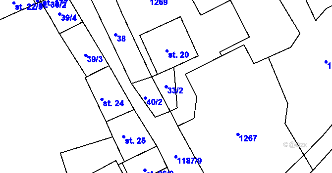 Parcela st. 33/2 v KÚ Liběšovice, Katastrální mapa
