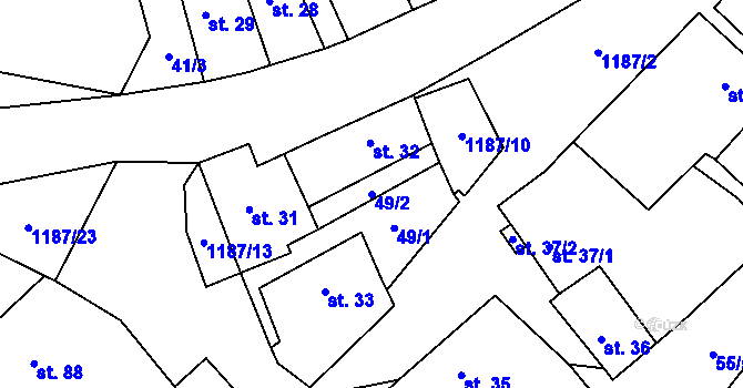 Parcela st. 49/2 v KÚ Liběšovice, Katastrální mapa