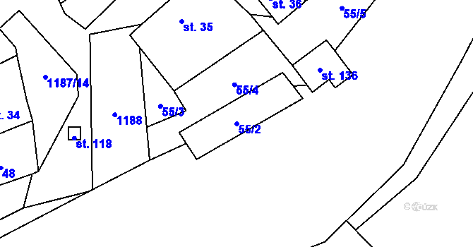 Parcela st. 55/2 v KÚ Liběšovice, Katastrální mapa