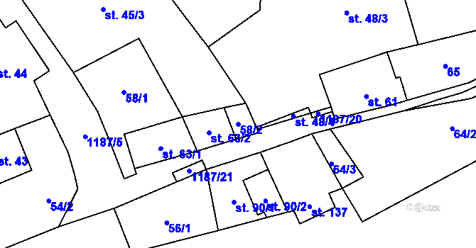Parcela st. 58/2 v KÚ Liběšovice, Katastrální mapa