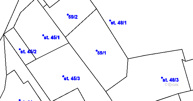 Parcela st. 59/1 v KÚ Liběšovice, Katastrální mapa