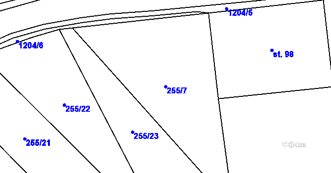 Parcela st. 255/7 v KÚ Liběšovice, Katastrální mapa