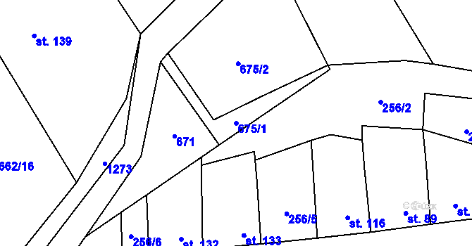 Parcela st. 675/1 v KÚ Liběšovice, Katastrální mapa