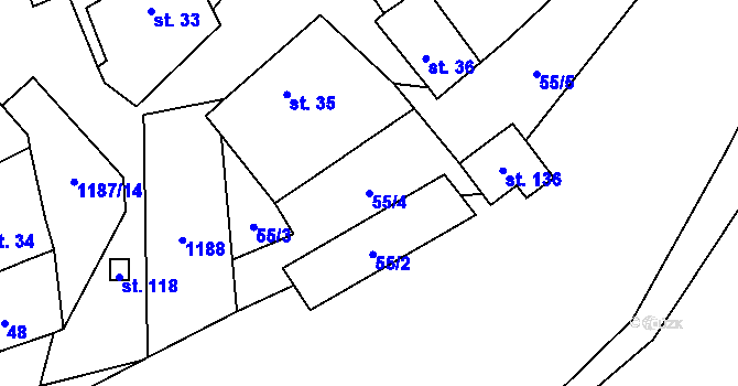 Parcela st. 55/4 v KÚ Liběšovice, Katastrální mapa