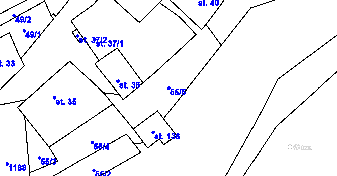 Parcela st. 55/5 v KÚ Liběšovice, Katastrální mapa