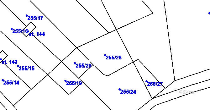 Parcela st. 255/26 v KÚ Liběšovice, Katastrální mapa
