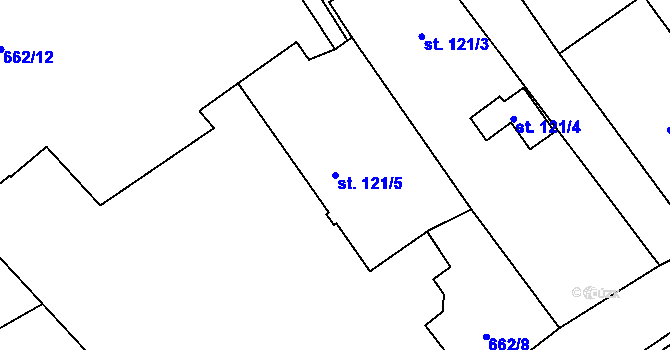Parcela st. 121/5 v KÚ Liběšovice, Katastrální mapa
